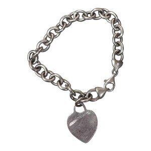 Authentic Italian Silver Heart Chain Bracelet Vintage Signature Clasp & Pendant